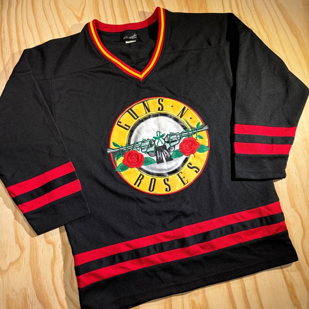 Bravado Men's Guns N' Roses Bullet Logo Hockey Jersey Black Band Merch Size M‎